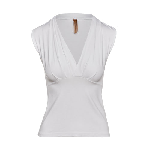 White Sleeveless V-Neck Jersey Top – Stretch Fabric