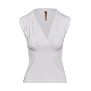 White Sleeveless V-Neck Jersey Top – Stretch Fabric