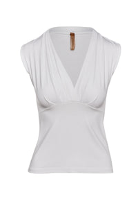 White Sleeveless V-Neck Jersey Top – Stretch Fabric