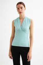 Load image into Gallery viewer, Sleeveless Draped V-Neck Top in Soft Viscose-Elastane Jersey – Aqua Blue