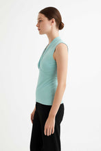 Load image into Gallery viewer, Sleeveless Draped V-Neck Top in Soft Viscose-Elastane Jersey – Aqua Blue