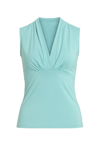 Sleeveless Draped V-Neck Top in Soft Viscose-Elastane Jersey – Aqua Blue