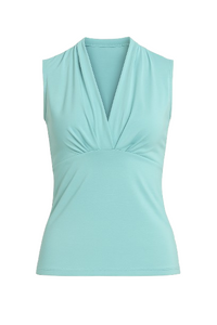 Sleeveless Draped V-Neck Top in Soft Viscose-Elastane Jersey – Aqua Blue
