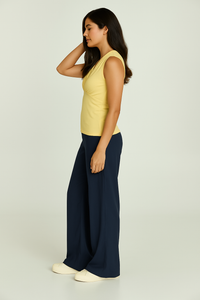 Yellow Sleeveless V-Neck Fitted Top – Soft Viscose-Blend Fabric