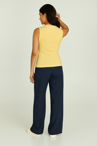 Yellow Sleeveless V-Neck Fitted Top – Soft Viscose-Blend Fabric