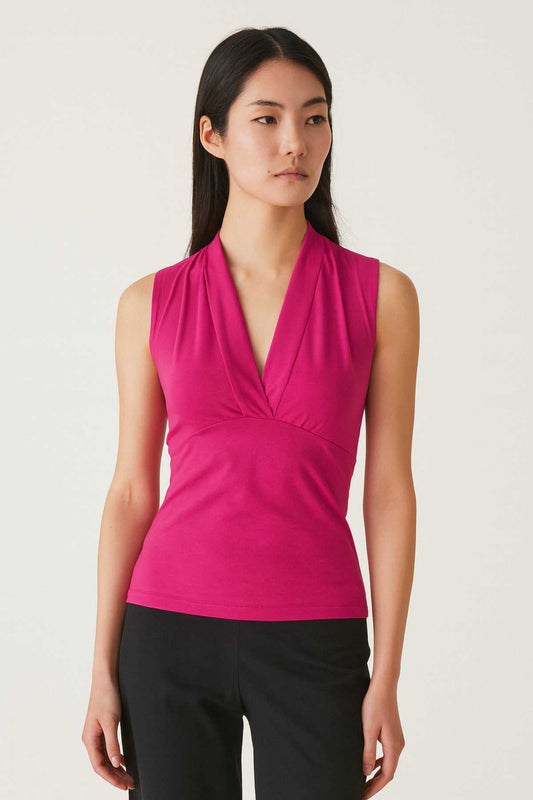 Sleeveless Draped V-Neck Top in Fuchsia