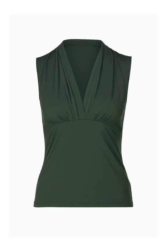 Sleeveless Deep V-Neck Top in Forest Green