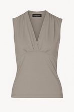 Load image into Gallery viewer, Taupe Sleeveless V-Neck Fitted Top – Soft Viscose-Blend Fabric