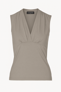 Taupe Sleeveless V-Neck Fitted Top – Soft Viscose-Blend Fabric