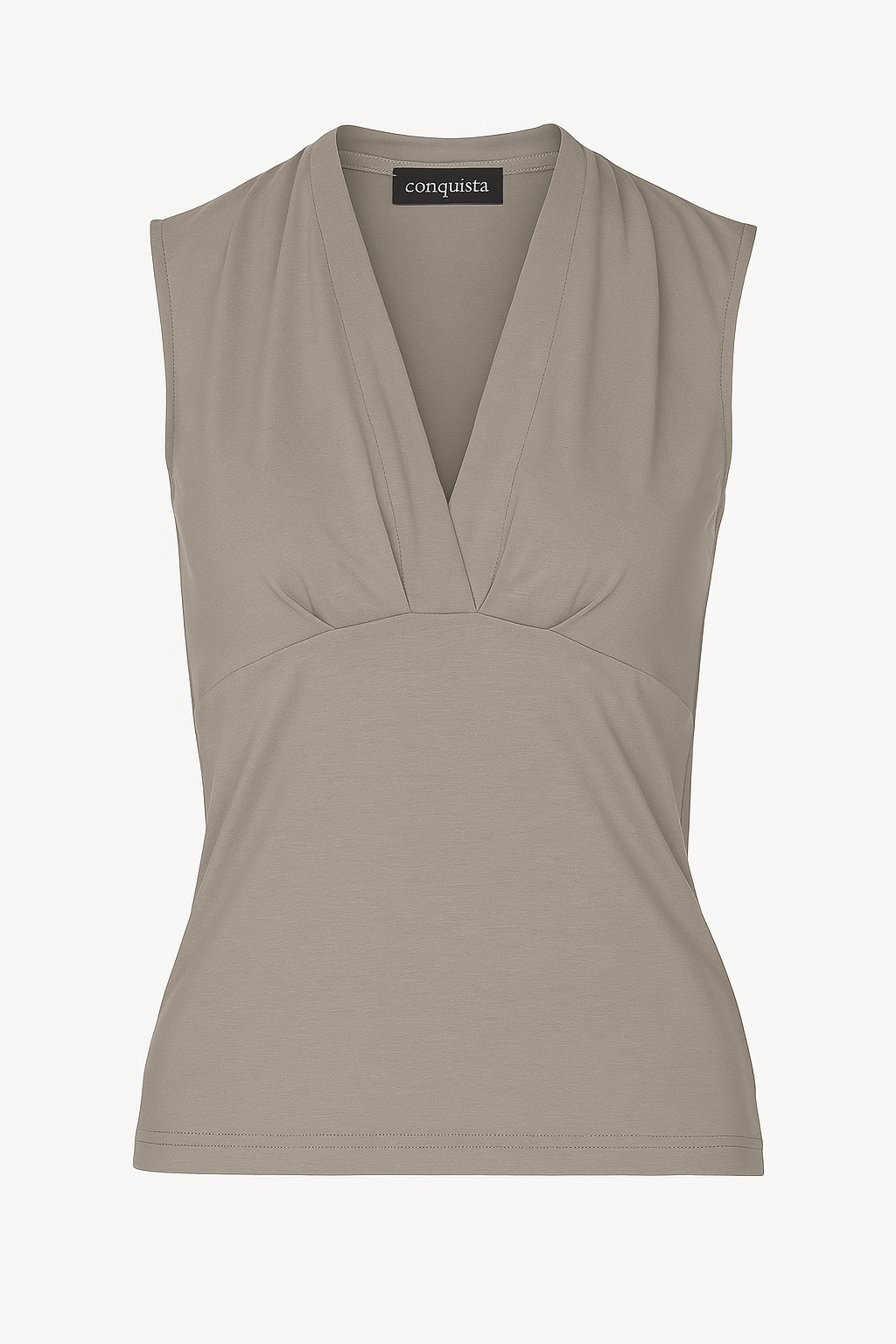 Taupe Sleeveless V-Neck Fitted Top – Soft Viscose-Blend Fabric