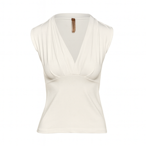 Cream Jersey Top with Draped V-Neck – Viscose & Elastane Blend