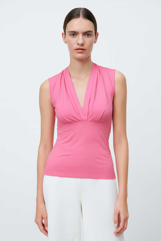Sleeveless Draped V-Neck Top in Pink
