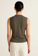 Load image into Gallery viewer, Khaki Viscose-Elastane Jersey Sleeveless Top with Draped Neckline