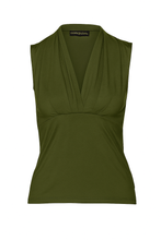 Load image into Gallery viewer, Khaki Viscose-Elastane Jersey Sleeveless Top with Draped Neckline