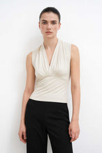 Load image into Gallery viewer, Sand Viscose-Blend Jersey Top with Draped V-Neck