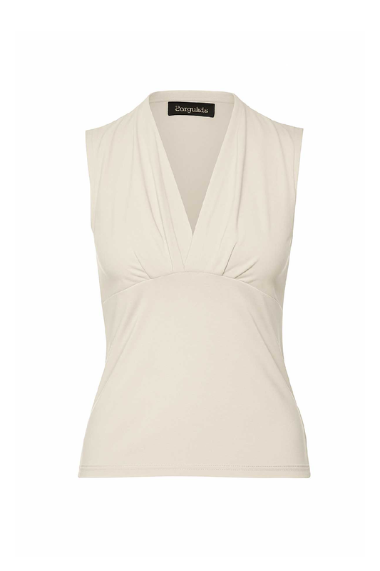 Sand Viscose-Blend Jersey Top with Draped V-Neck