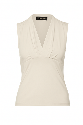 Sand Viscose-Blend Jersey Top with Draped V-Neck