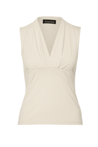 Sand Viscose-Blend Jersey Top with Draped V-Neck