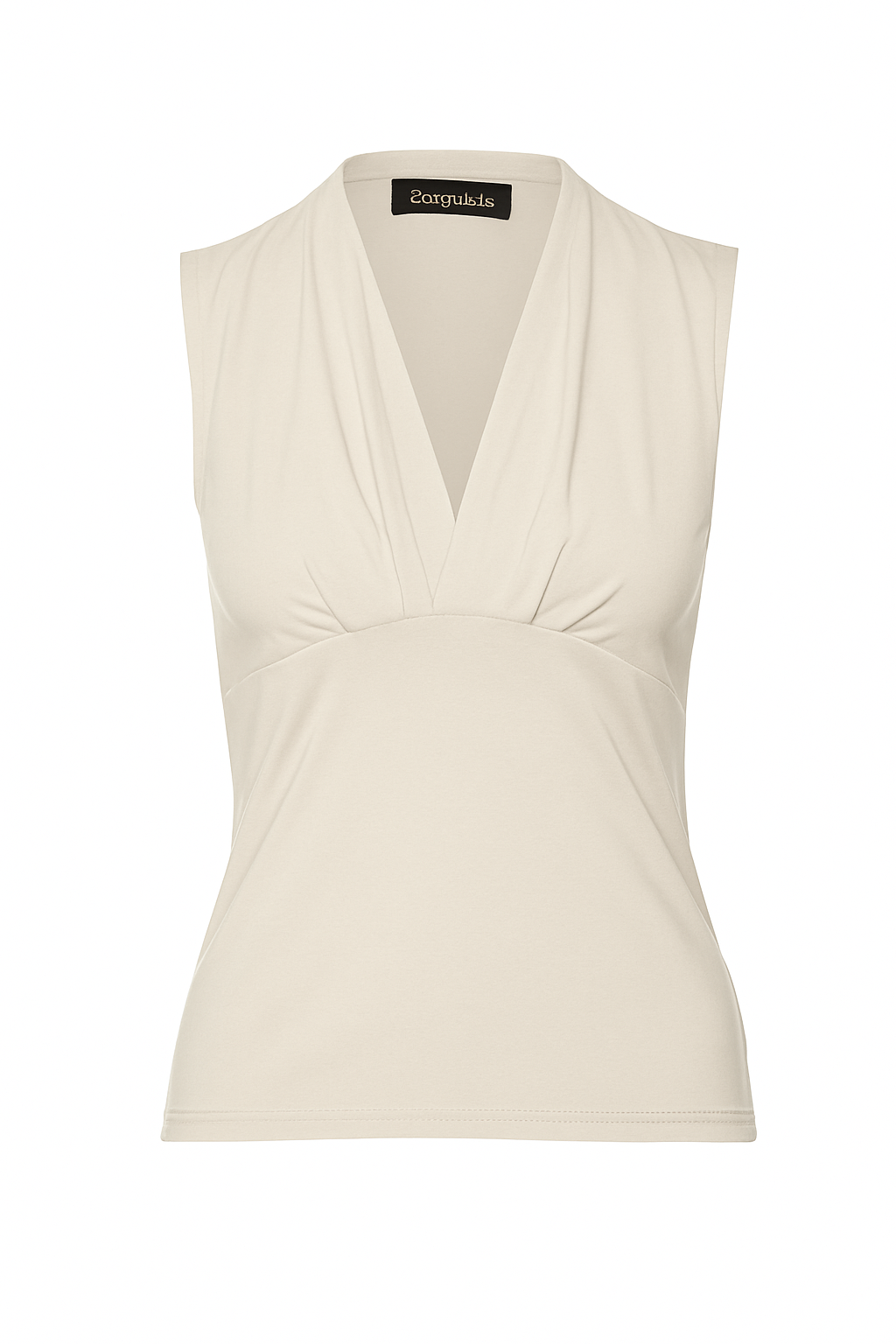 Sand Viscose-Blend Jersey Top with Draped V-Neck