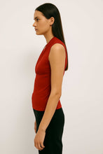 Load image into Gallery viewer, Deep Red Viscose-Elastane Jersey Sleeveless Top with Draped Neckline