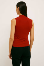 Load image into Gallery viewer, Deep Red Viscose-Elastane Jersey Sleeveless Top with Draped Neckline