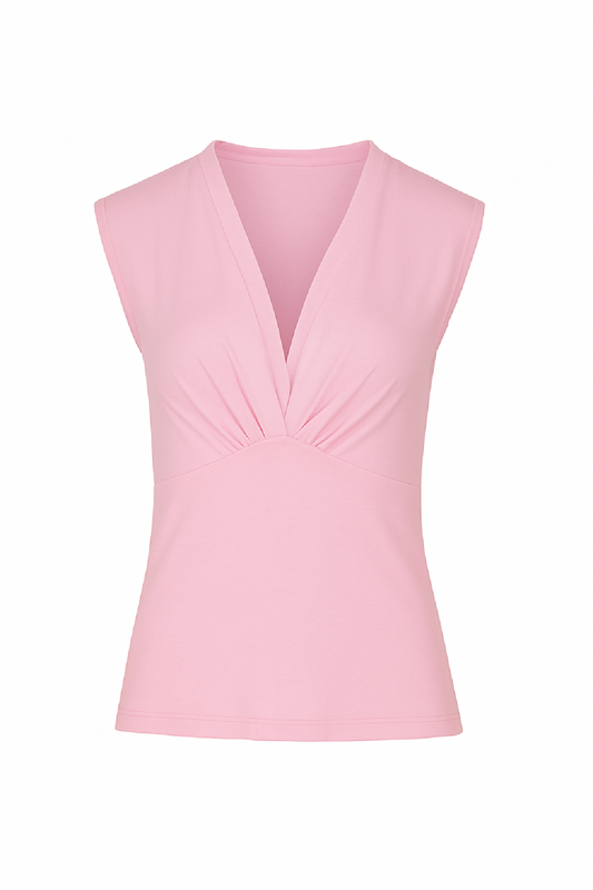 Rose Sleeveless V-Neck Fitted Top – Soft Viscose-Blend Fabric