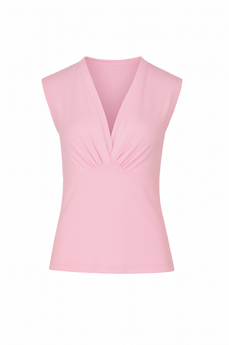 Rose Sleeveless V-Neck Fitted Top – Soft Viscose-Blend Fabric