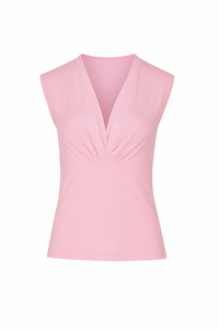 Rose Sleeveless V-Neck Fitted Top – Soft Viscose-Blend Fabric