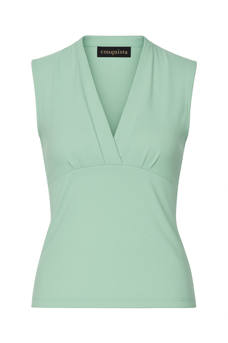 Silver Green Sleeveless V-Neck Fitted Top – Soft Viscose-Blend Fabric