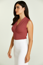 Load image into Gallery viewer, Dusty Rose  Sleeveless V-Neck Fitted Top – Soft Viscose-Blend Fabric