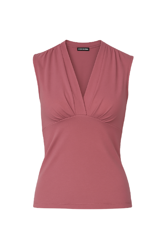 Dusty Rose Sleeveless V-Neck Fitted Top – Soft Viscose-Blend Fabric
