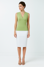 Load image into Gallery viewer, Light Green Sleeveless V-Neck Fitted Top – Soft Viscose-Blend Fabric