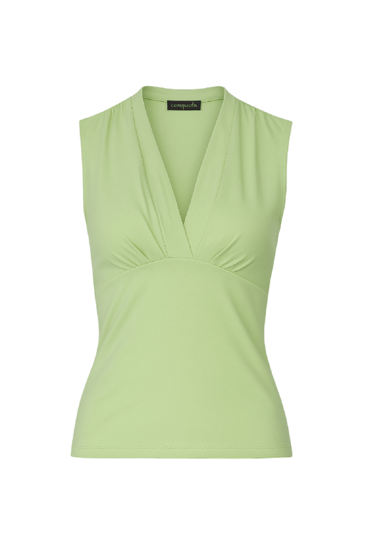 Light Green Sleeveless V-Neck Fitted Top – Soft Viscose-Blend Fabric