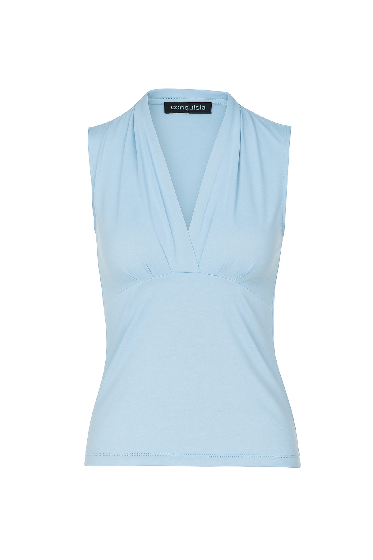 Light Blue Sleeveless V-Neck Fitted Top – Soft Viscose-Blend Fabric