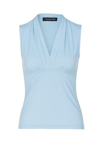 Light Blue Sleeveless V-Neck Fitted Top – Soft Viscose-Blend Fabric
