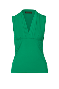 Emerald Green Sleeveless V-Neck Top in Viscose-Blend Jersey