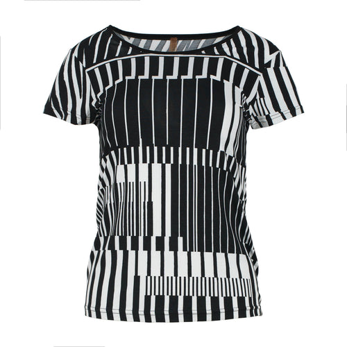 Black Short Sleeve Print Detail Top