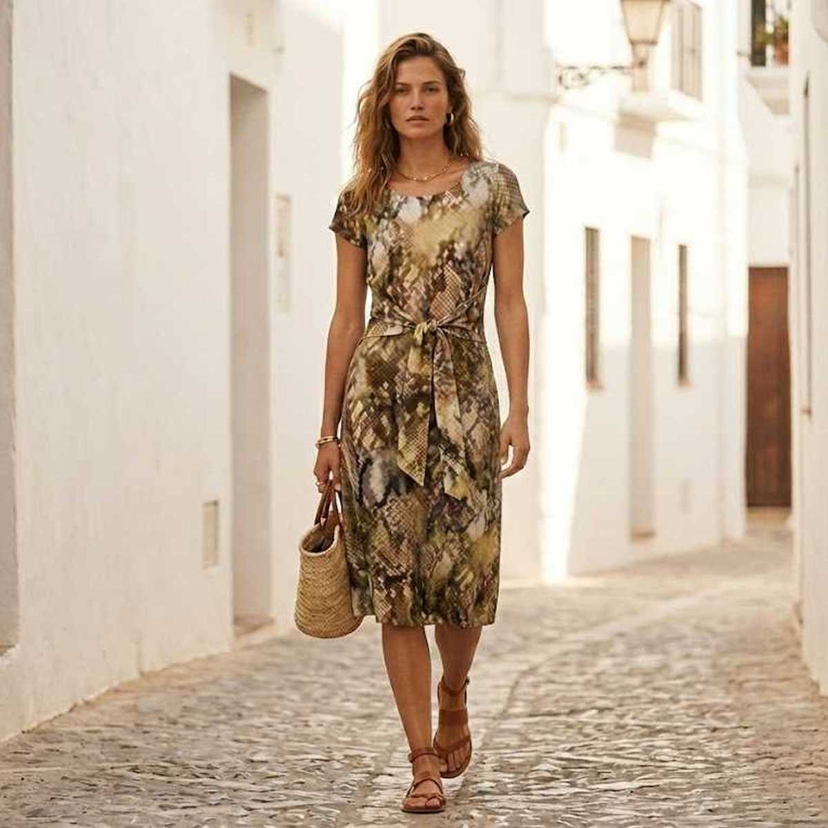 Conquista Φόρεμα Midi Γραμμή Α Animal Print με Ζώνη Καλοκαιρινό Πολύχρωμο C151-010-99