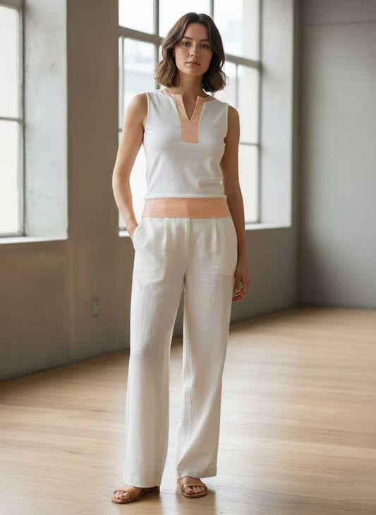 Sleeveless Contrast-Trim Top