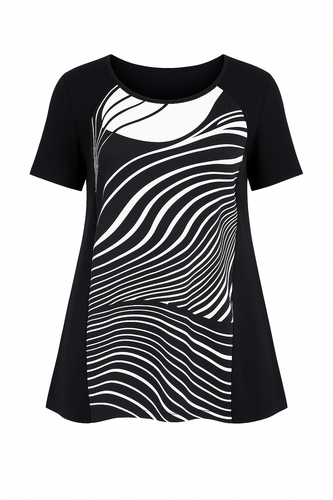 Abstract Wave Print Overlay Tunic Top