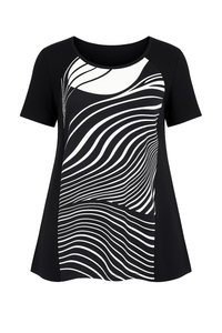Abstract Wave Print Overlay Tunic Top
