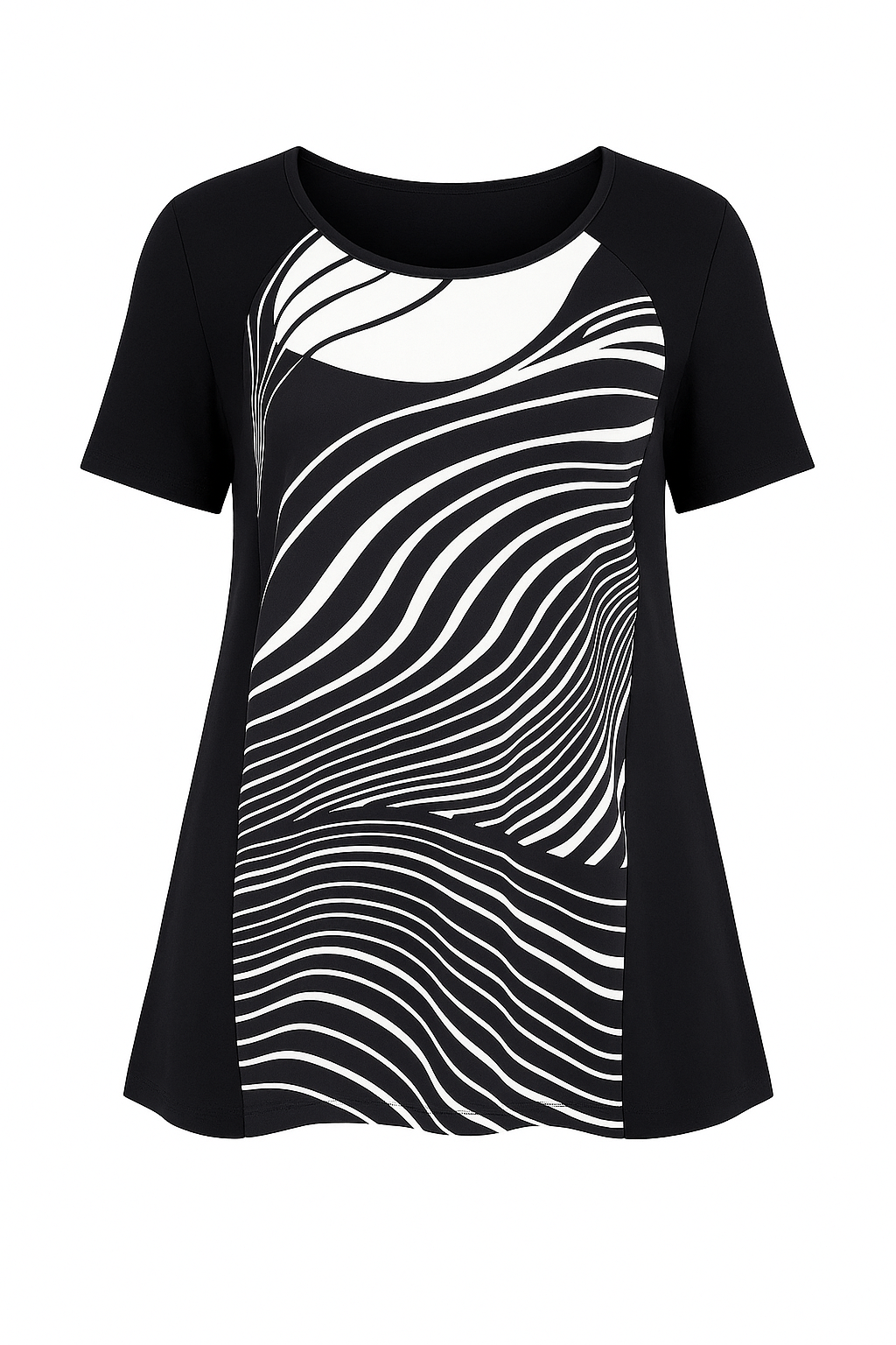 Abstract Wave Print Overlay Tunic Top