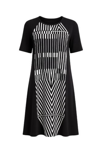 Animal Print A Line Black Dress