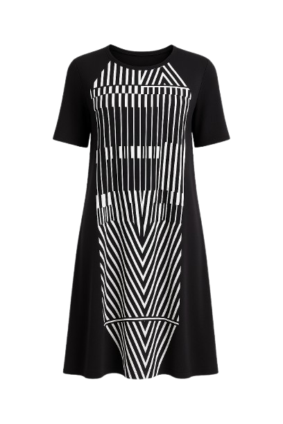 Animal Print A Line Black Dress