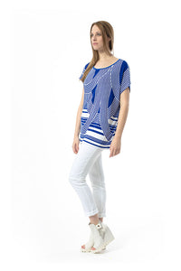 Women's Blue and White Striped Jersey Top