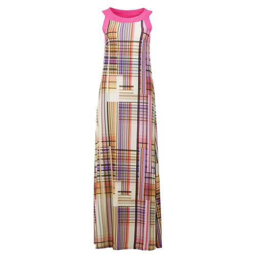 Modern Tartan Maxi Dress with Pop Color Accents