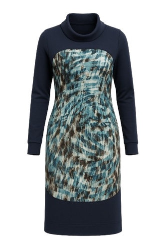 Abstract Print Viscose Jersey Long Sleeve Dress