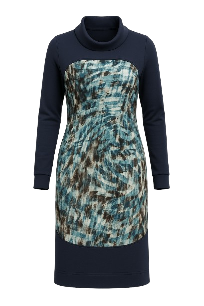 Abstract Print Viscose Jersey Long Sleeve Dress