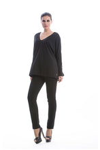 Load image into Gallery viewer, Loose Fit Long Sleeve V Neck Top by Conquista Fashion