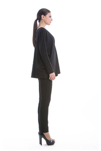Loose Fit Long Sleeve V Neck Top by Conquista Fashion